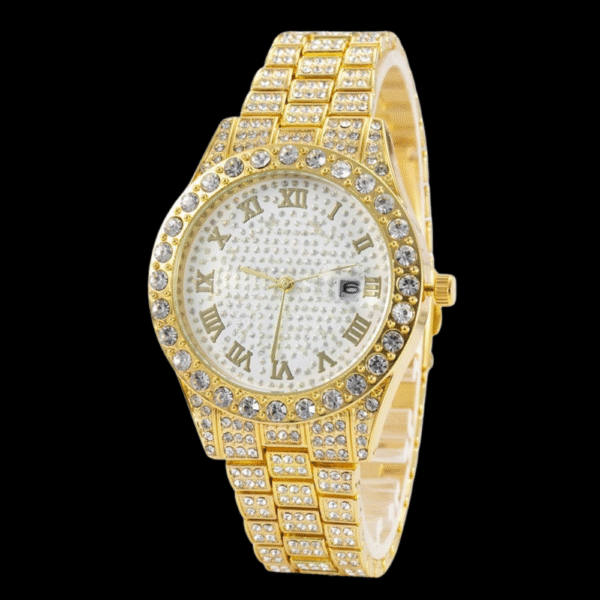 Marvette Gold-Tone Wristwatch with Roman Numerals and Crystal-Studded Strap - Image 2