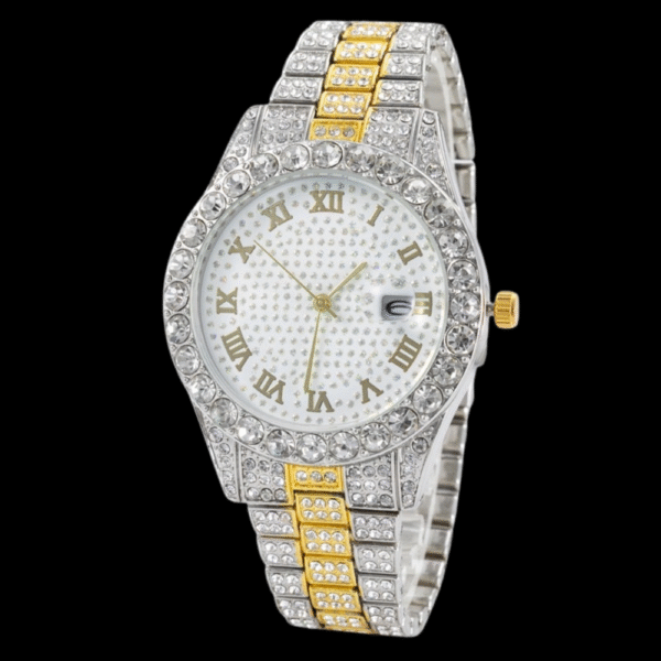 Marvette Gold-Tone Wristwatch with Roman Numerals and Crystal-Studded Strap - Image 3