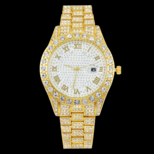 Marvette Gold-Tone Wristwatch with Roman Numerals and Crystal-Studded Strap