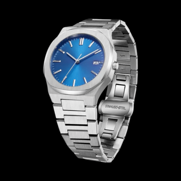 Marvette Silver-Tone Wristwatch with Blue Dial and Date Display - Image 2