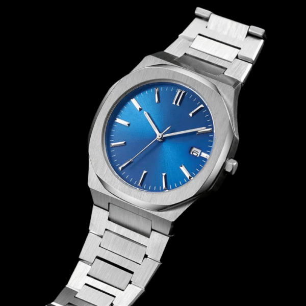 Marvette Silver-Tone Wristwatch with Blue Dial and Date Display - Image 3