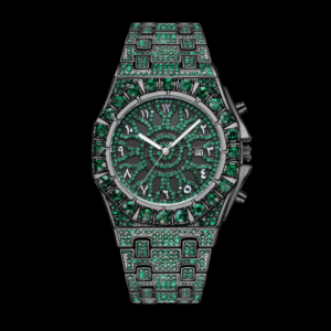 Marvette Black-Tone Wristwatch with Green Stones and Arabic Numerals