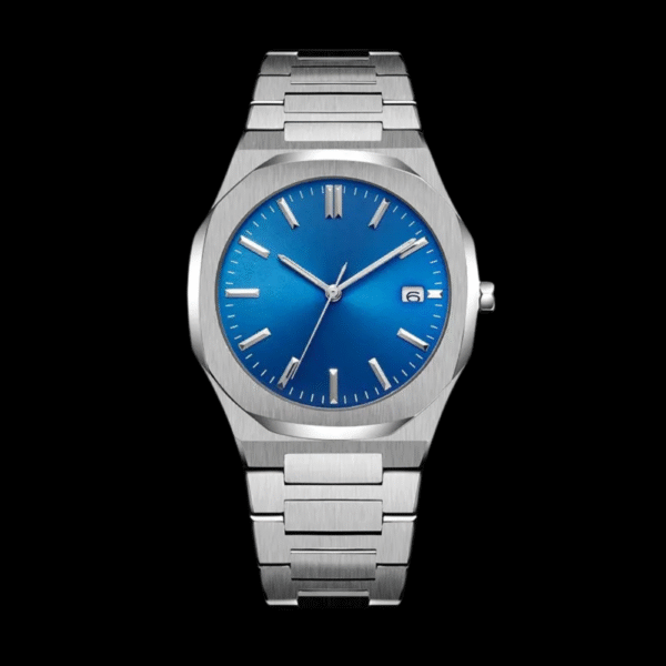 Marvette Silver-Tone Wristwatch with Blue Dial and Date Display