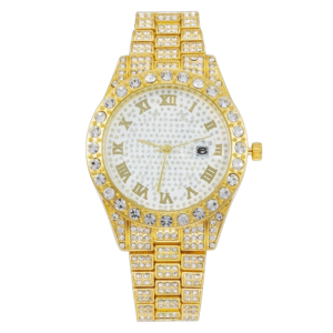 Marvette Gold-Tone Wristwatch with Roman Numerals and Crystal-Studded Strap
