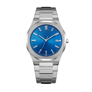 Marvette Silver-Tone Wristwatch with Blue Dial and Date Display