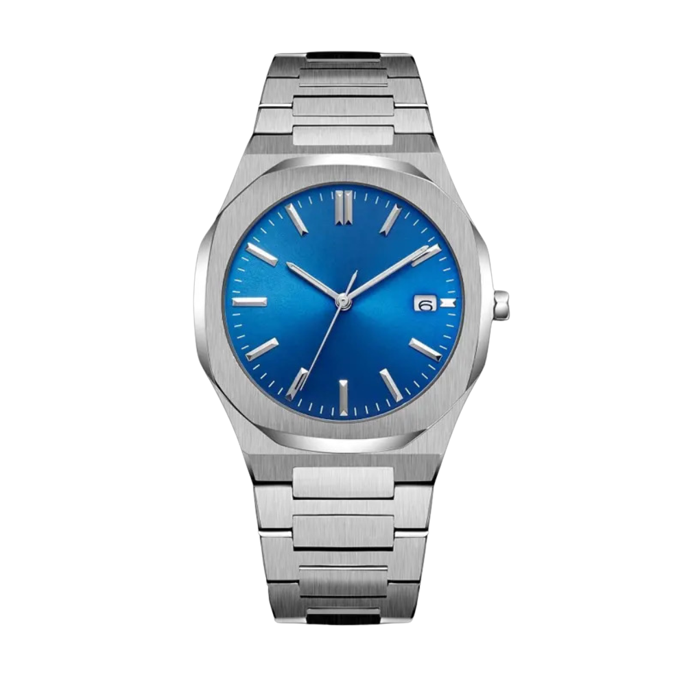 Marvette Silver-Tone Wristwatch with Blue Dial and Date Display