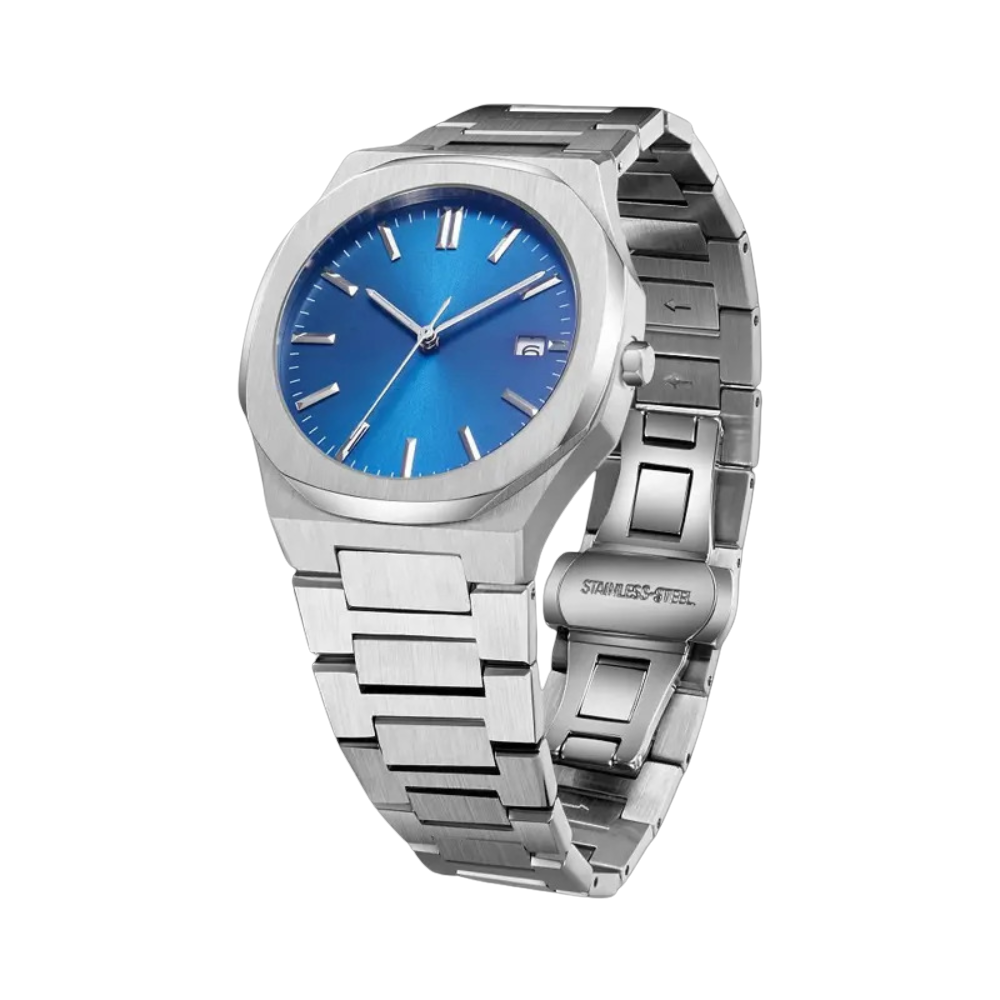 Marvette Silver-Tone Wristwatch with Blue Dial and Date Display - Image 2