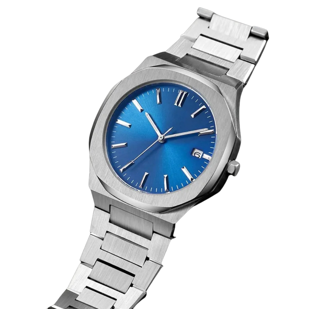 Marvette Silver-Tone Wristwatch with Blue Dial and Date Display - Image 3
