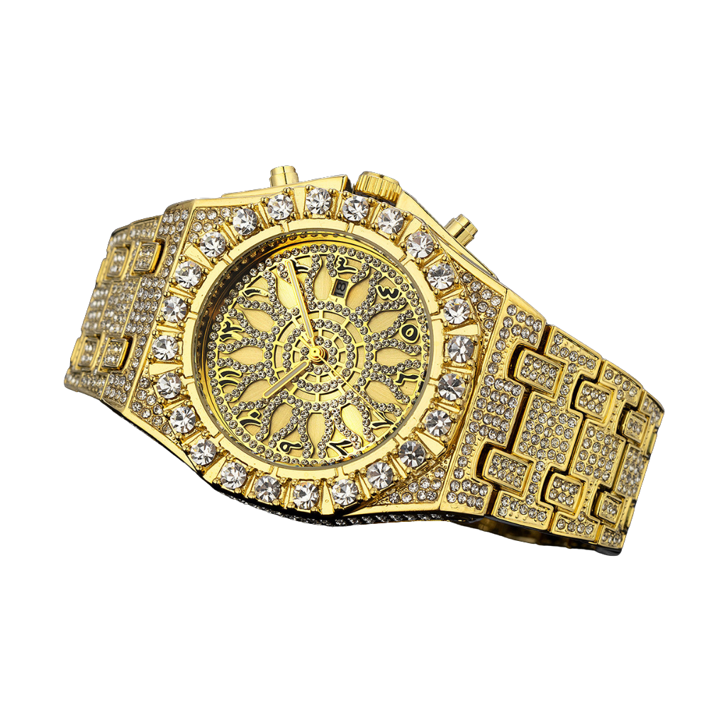 Marvette Gold-Tone Wristwatch with Arabic Numerals and Crystal Detailing - Image 3